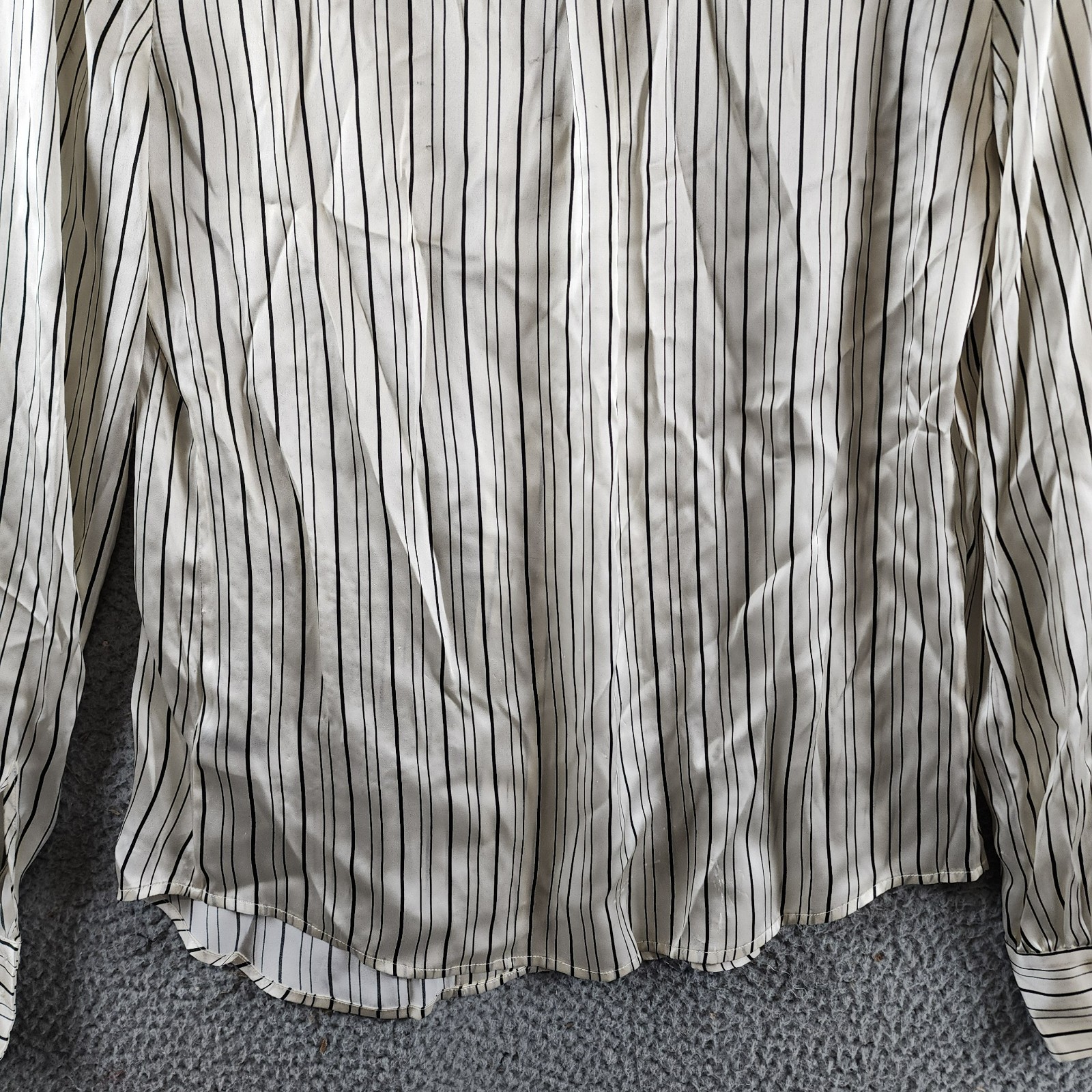 PAIGE Capriana Striped Silk Shirt Women's XS Antique White/Black Long Sleeve - Picture 14 of 14