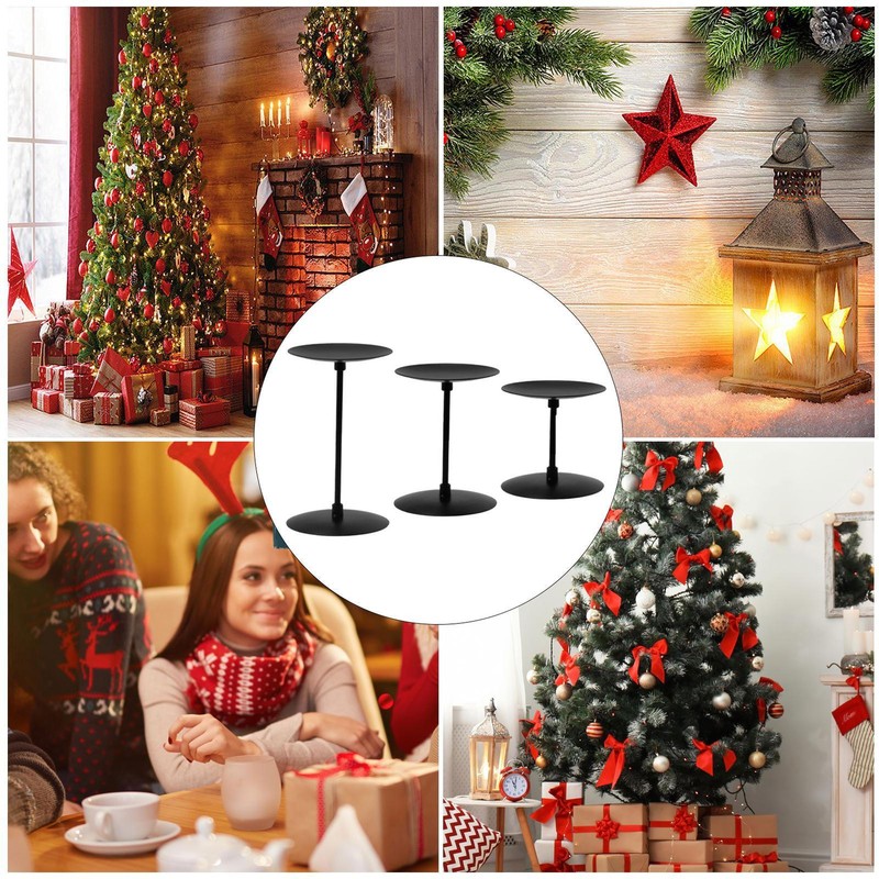 Black Pillar Candle Holder Iron Matte Candle Holders for Pillar Candles Set of 3
