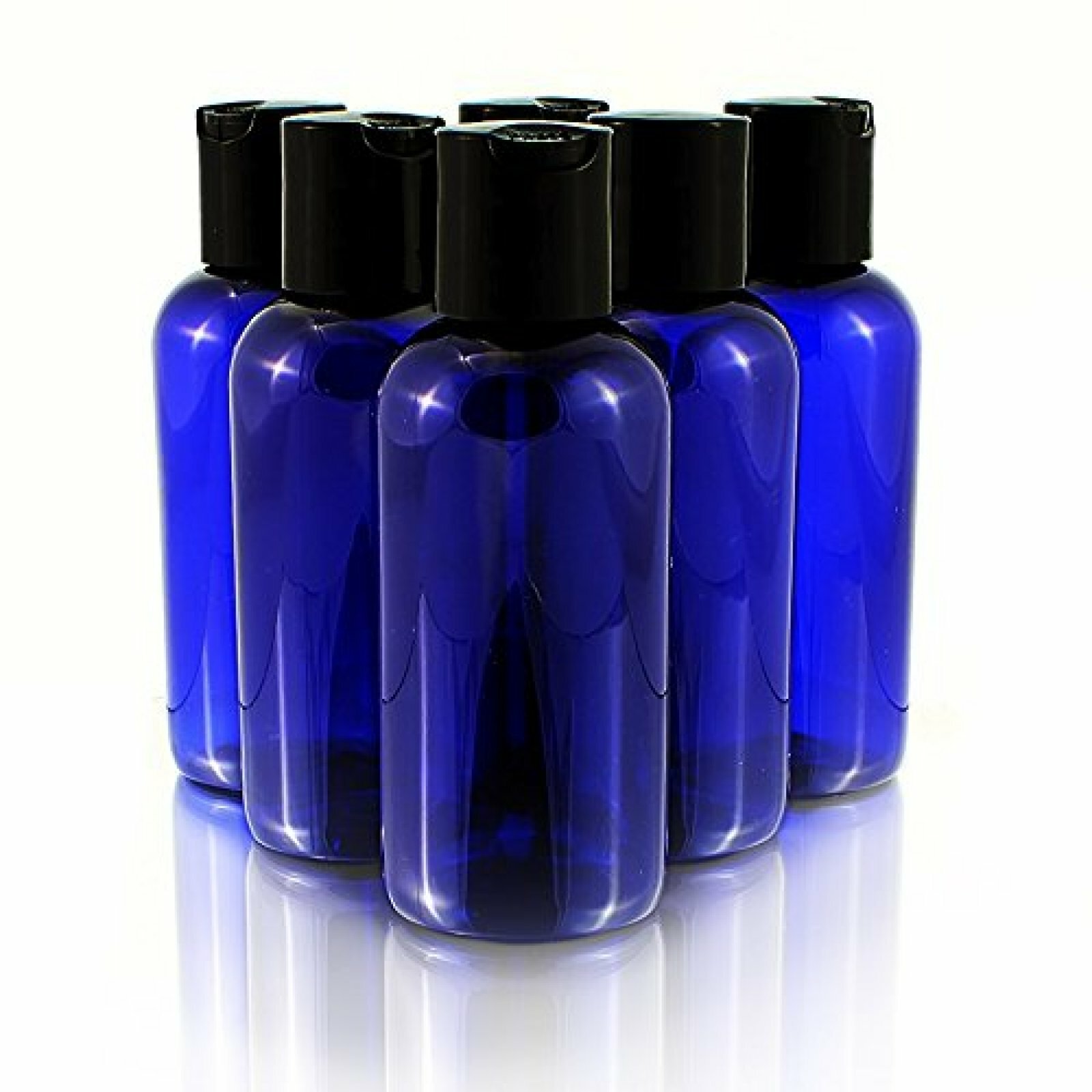 4oz Empty Cobalt Blue Plastic Squeeze Bottles with Disc Top Flip Cap 6 Pack
