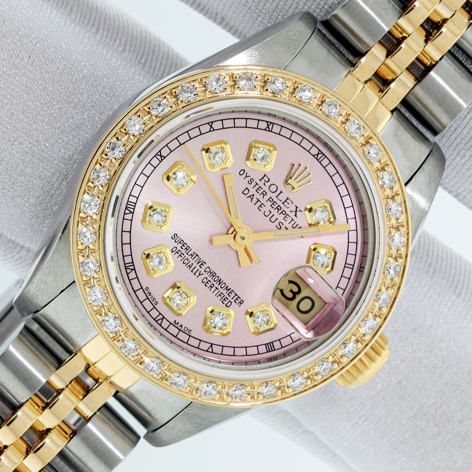 Rolex Lady DateJust Ice Pink Diamond Dial Steel -Yellow Gold Diamond Bezel Watch