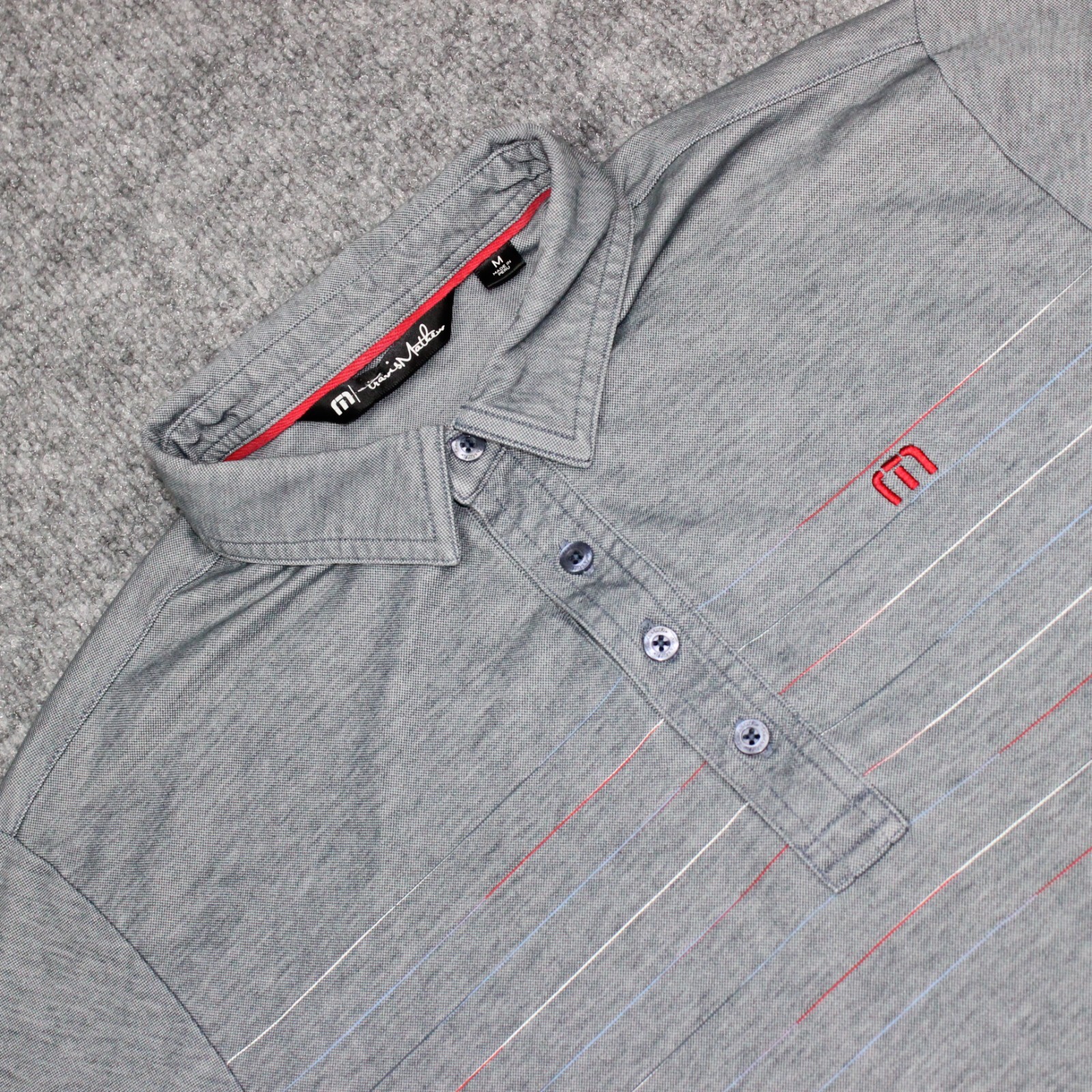 Polo Shirt Men's Medium Gray Stripe Lightweight