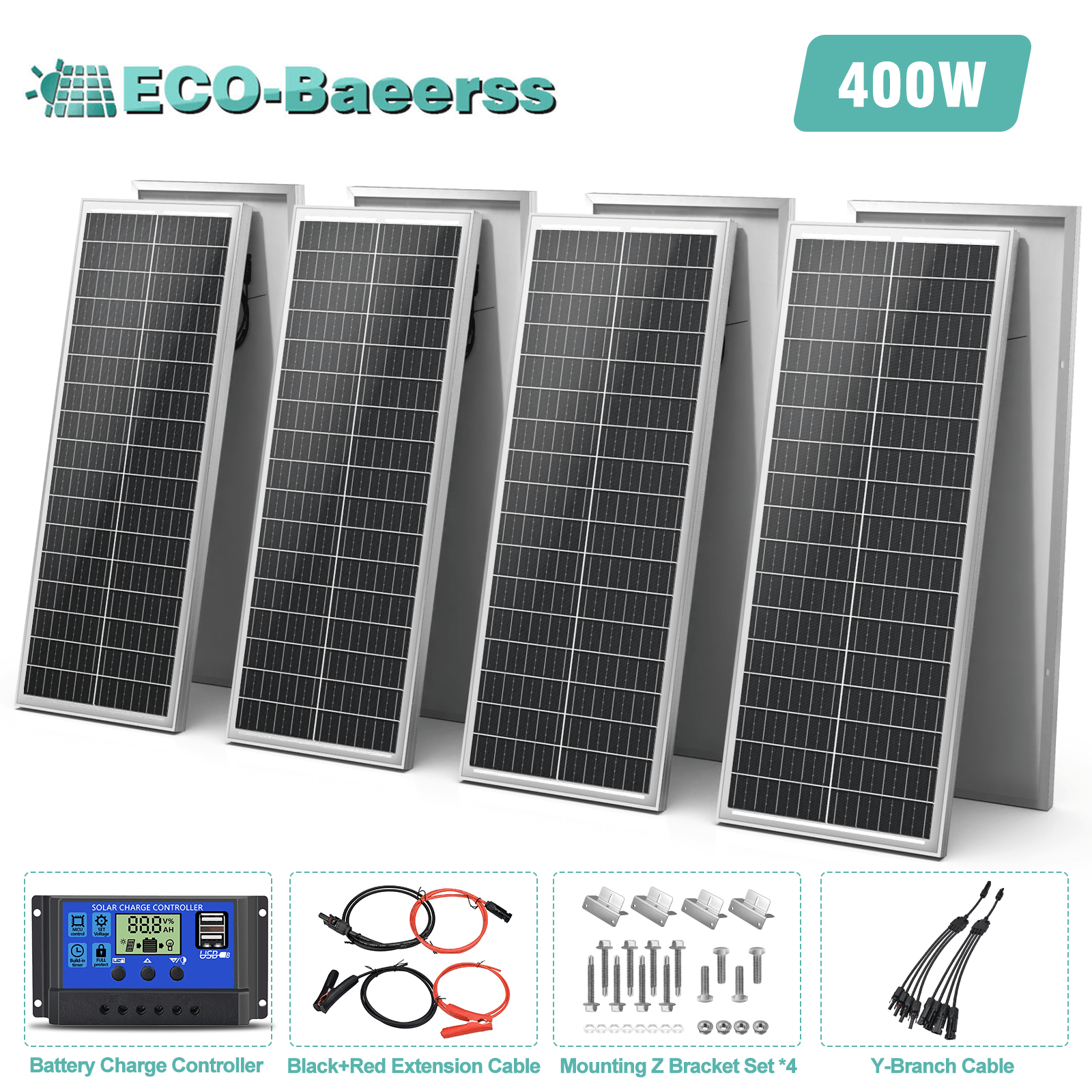 100W 200W 300W 400Watt 12v Monocrystalline Solar Panel Kit RV Camp Home Off Grid