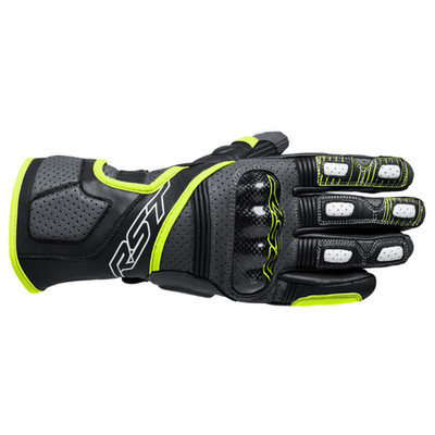 RST Fulcrum Leather Motorcycle Gloves - Grey/Flo Yellow/Black