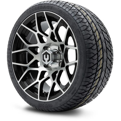MODZ 14'' Blitz Machined Black Golf Cart Wheels and Steel Belted Tires 215/35-R14