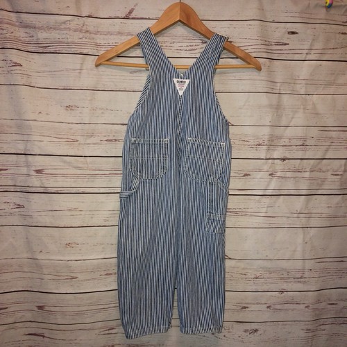 VTG OSHKOSH BGOSH CHILD'S SIZE 4T STRIPE DENIM RAILROAD BIB OVERALLS SNAP CROTCH