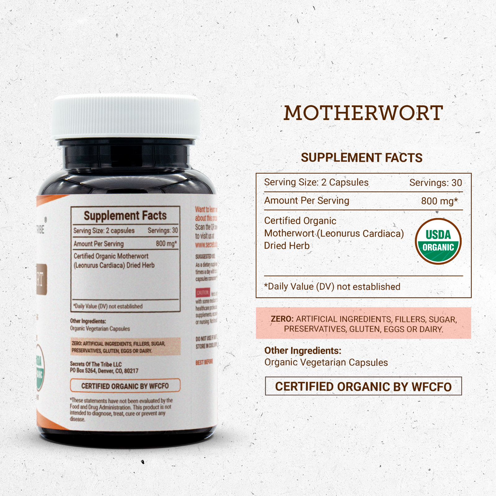 Secrets Of The Tribe Motherwort Capsules, 400 mg