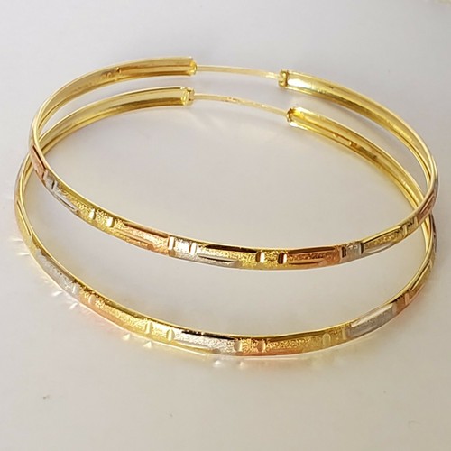 Pre-owned Rosegold Big Real 14k Yellow White Rose Gold Round Greek Key Hoop Earrings 2.25 Inch Long