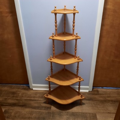 Vintage 5-TIER Wood Corner Shelf Free-Standing Etagere Curio Display Spindle