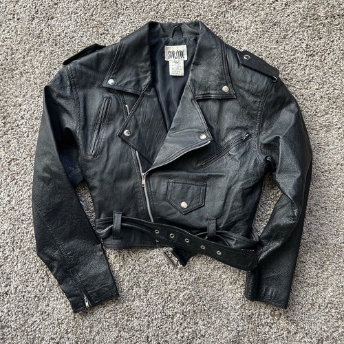 ジャケット・アウター vintage lether cropped studs down jacket Women's Cropped Faux Leather Bomber Jacket Turn-Down Collar