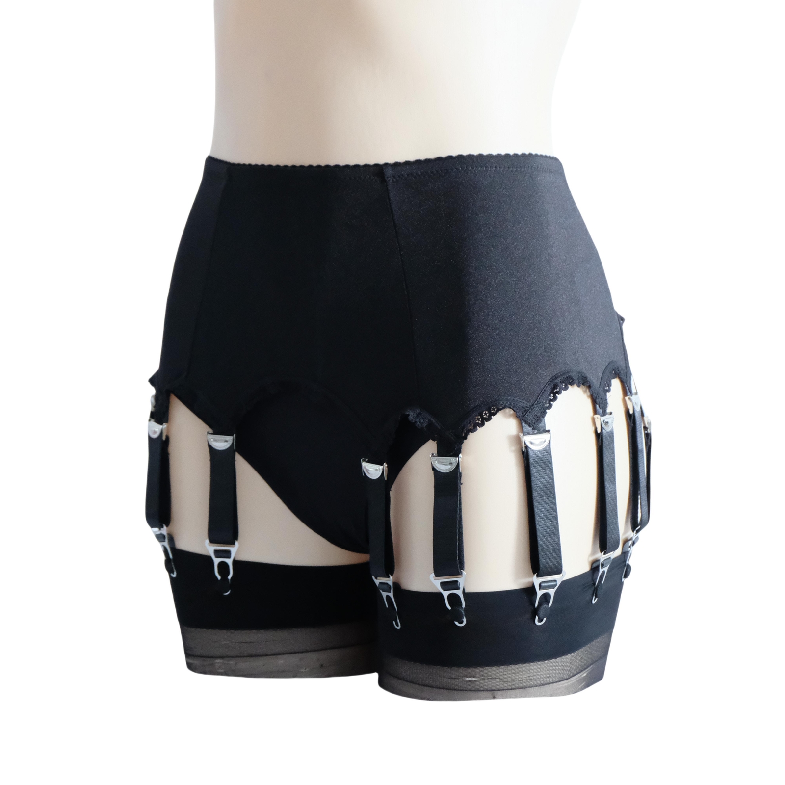 Luxallacki Classic Silky Satin 12 Straps Garter Belt Metal Clips Underwear