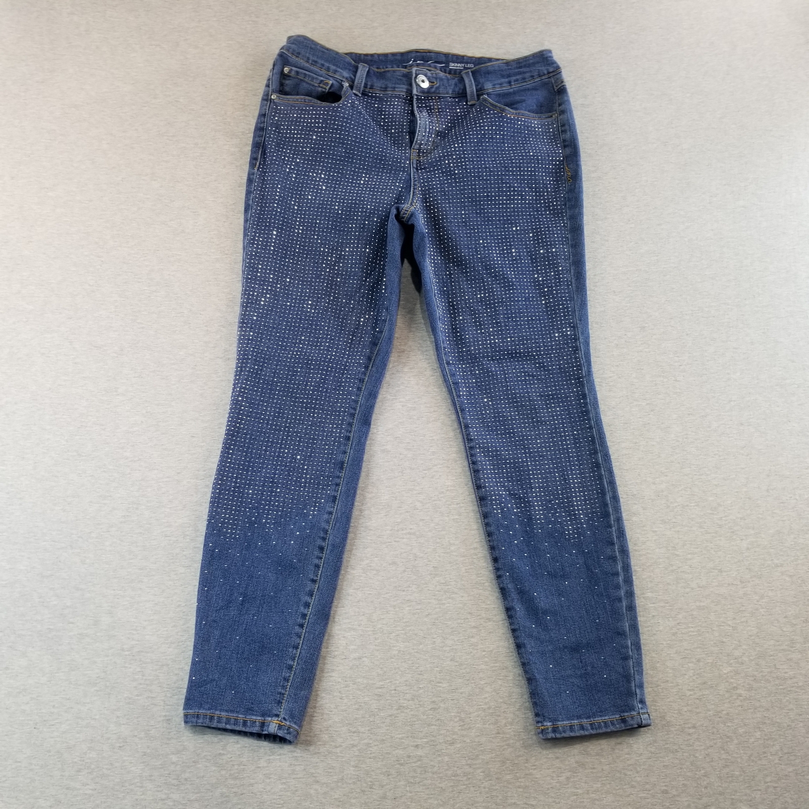 INC Jeans Women's Sz 10P Skinny Leg DarkWash Rhinestone Normcore Imperfections