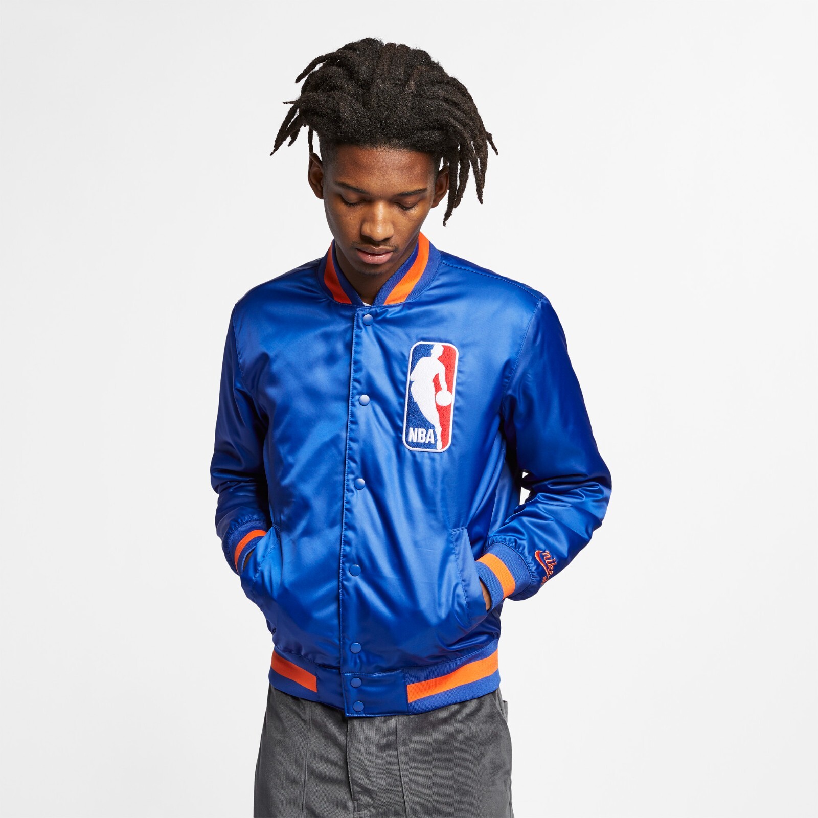 Nike SB x NBA Men's Bomber Jacket, AH3392, Rush Blue