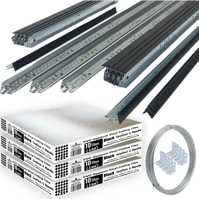 10m2 Black Suspended Ceiling Frame Grid Metal Bar System 600mm x 600m With Tiles