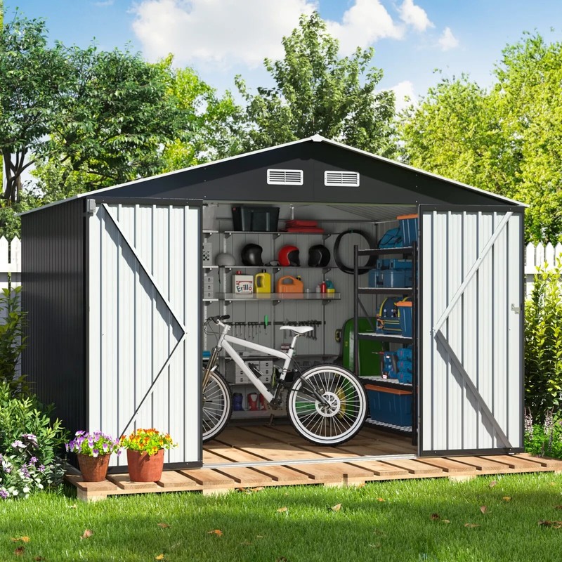 10'x8' Outdoor Storage Shed Metal Garden Tool Shed w/Lockable Doors