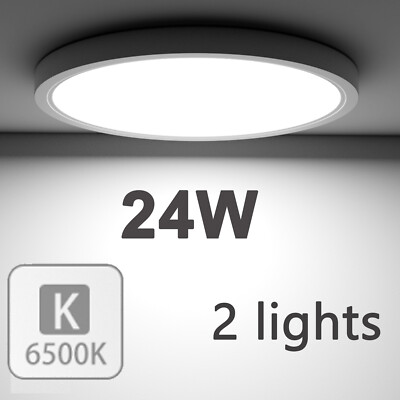 2pcs 24W LED Panel Ceiling Lights Ultra Thin Home Bedroom Kitchen Fixtures 6000K
