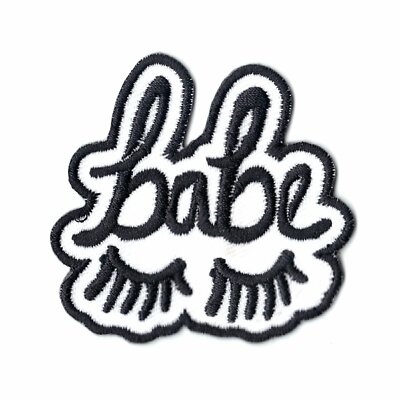 Babe Script With Eye Lashes Motif Iron On Embroidered Applique Patch