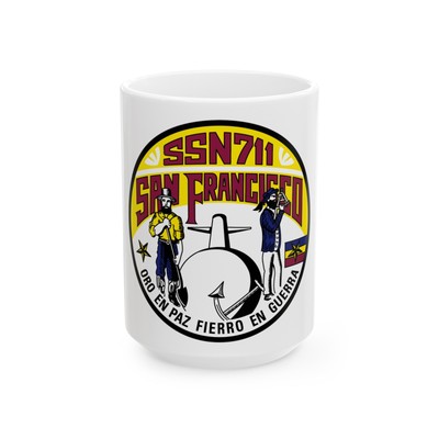 SSN711 San Francisco Oro En Paz Fierro En Guerra (U.S. Navy) White Coffee Mug
