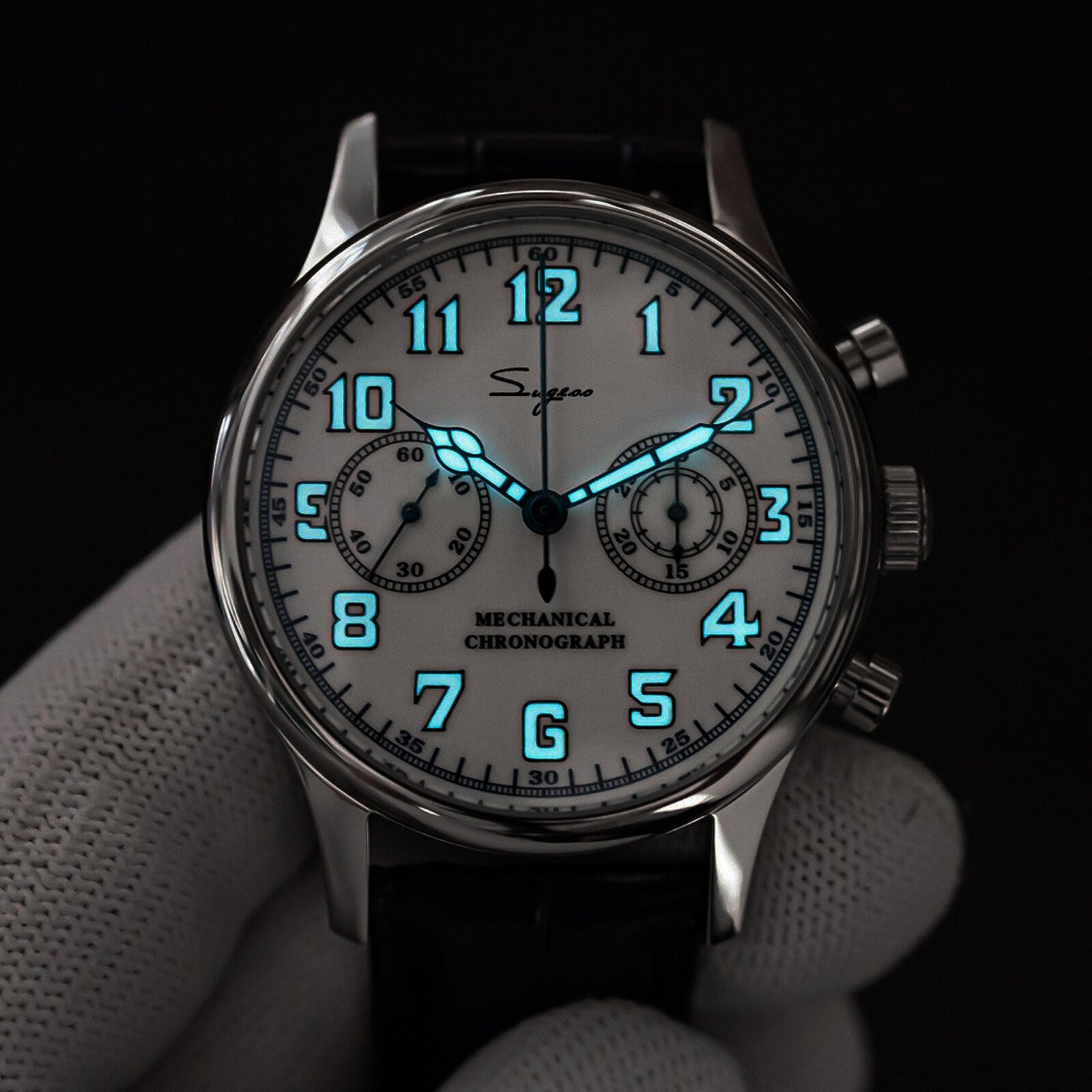 Pre-owned Sugess Chrono Walker Swan Neck Enamel Dial Chrono Watch Seagull 1963 Suchp004k