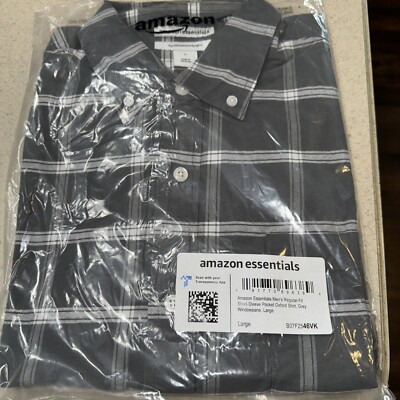 Amazon Essentials Mens Regular Fit Short Sleeve Pocket Oxford Shirt Grey Large L
