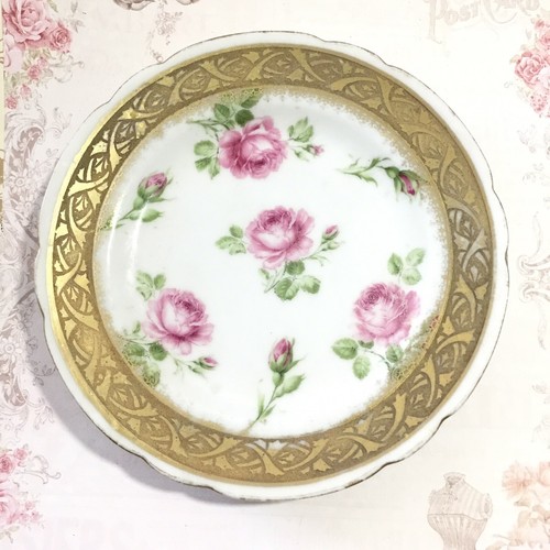 2- Antique Royal Bayreuth Bavaria Cookie Plate Desert Dish Tea Saucer Pink Rose