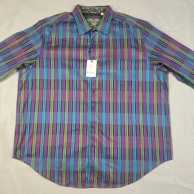NWT Robert Graham Macfarland Men's 2XL Long Sleeve Shirt Contrasting Cuff