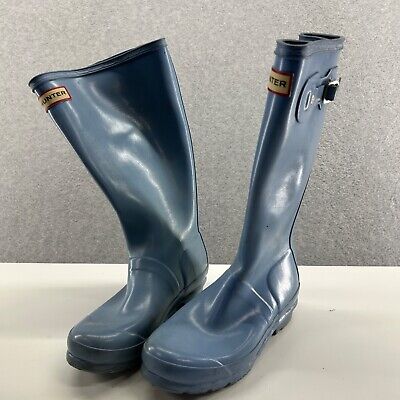 Hunter Rubber Rain Boots Kids Size 5 EU 35/36 Blue Original Gloss