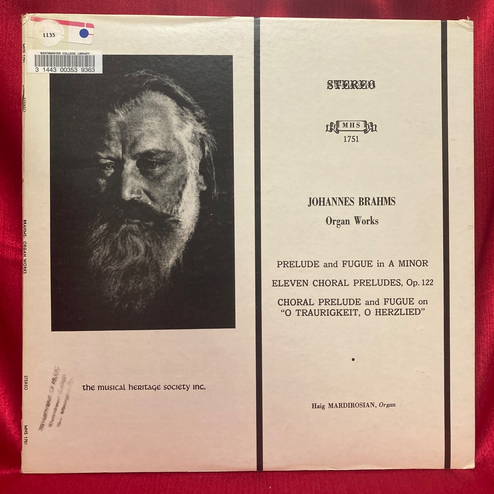JOHANNES BRAHMS ORGAN WORKS - HAIG MARDIROSIAN, ORGAN | eBay