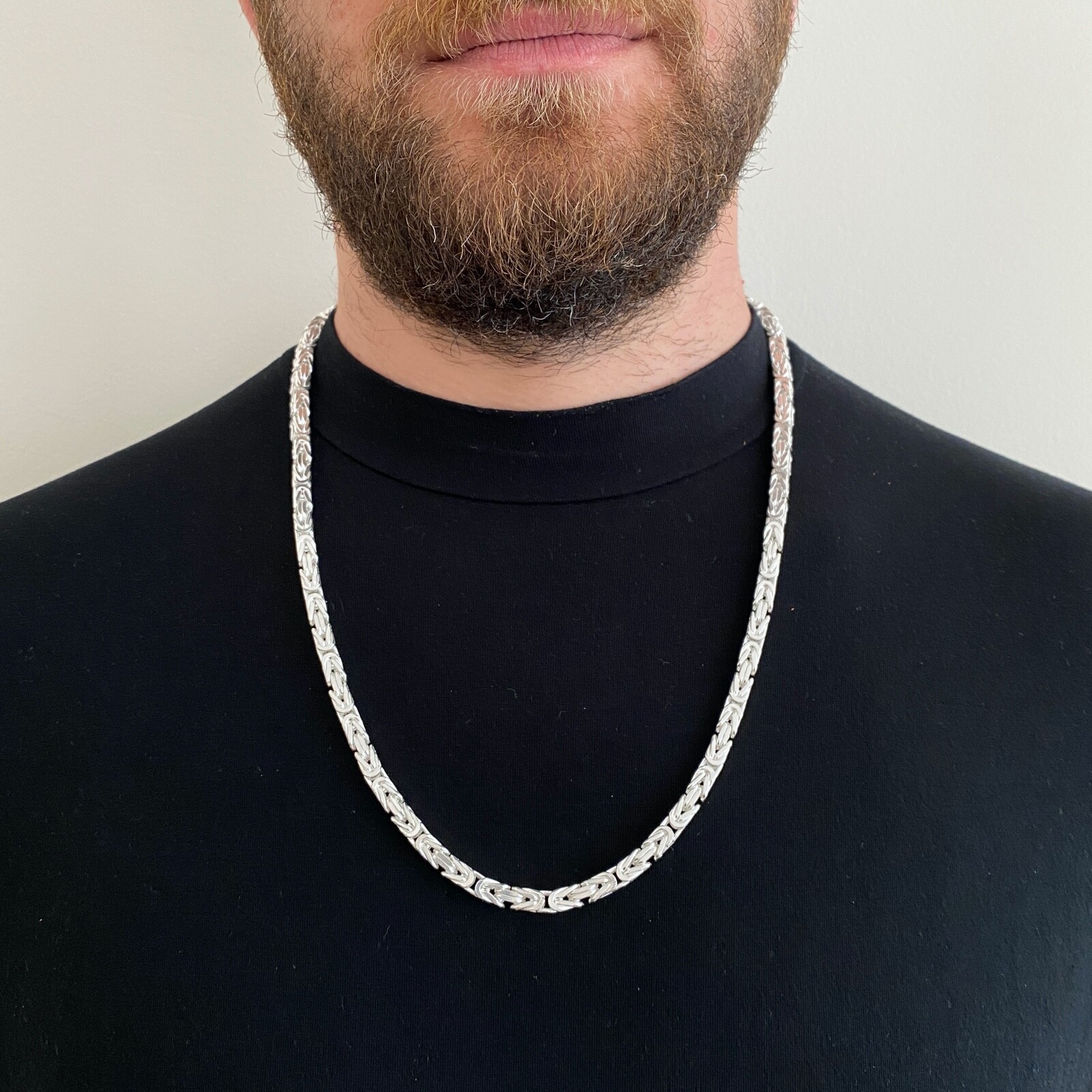 Pre-owned Handmade 5mm Mens Byzantine Rope Necklace King Chain 925 Sterling Silver 85gr 25.19inch