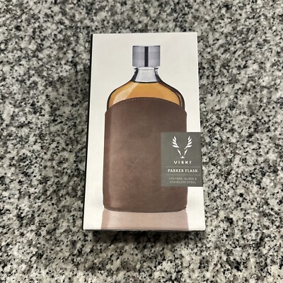 Viski Parker Leather-Wrapped Flask - Glass Flask Leather Pouch - 7oz.