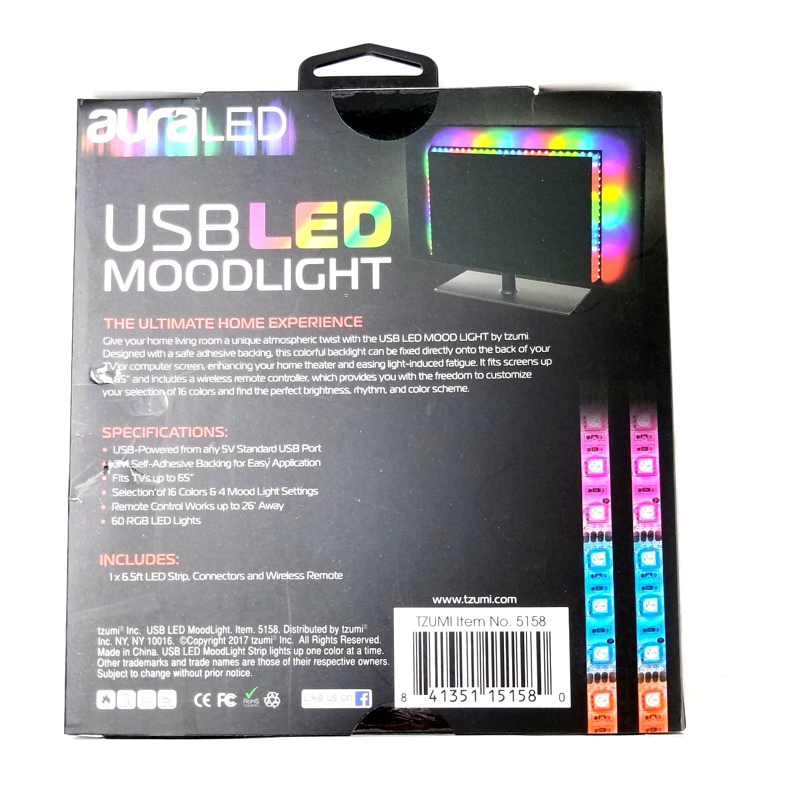 Tzumi Aura LED 6.5' Strip For TVs PCs Home up to 65