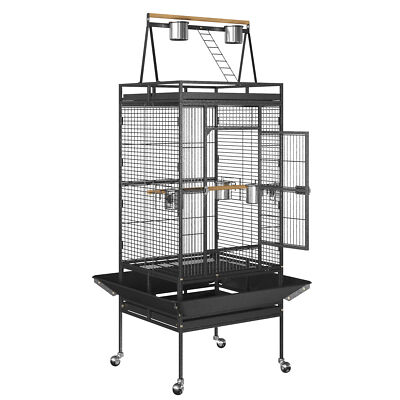 68'' Bird Cage Playtop Parrot Cage Wrought Iron with Rolling Stand for Cockatoo 