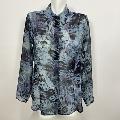 Cabi Style 609 Sheer Button Up Blouse Blue Purple Python Snakeskin Print Size M