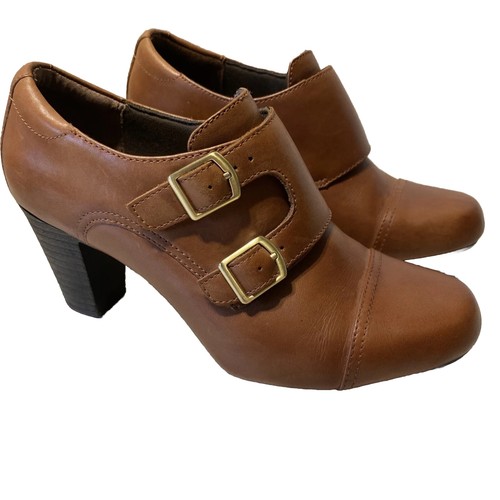 Clarks Brown Leather Booties Heel Shoes 62598 Size Womens 7M