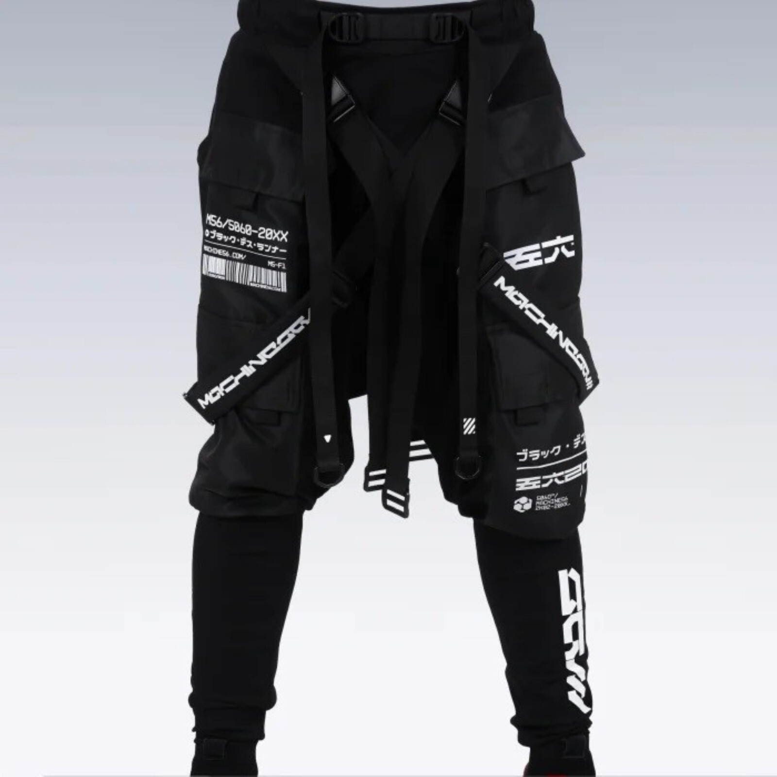 Men's Black Streetwear Heavy Cargo Pants Machine56 SL6
