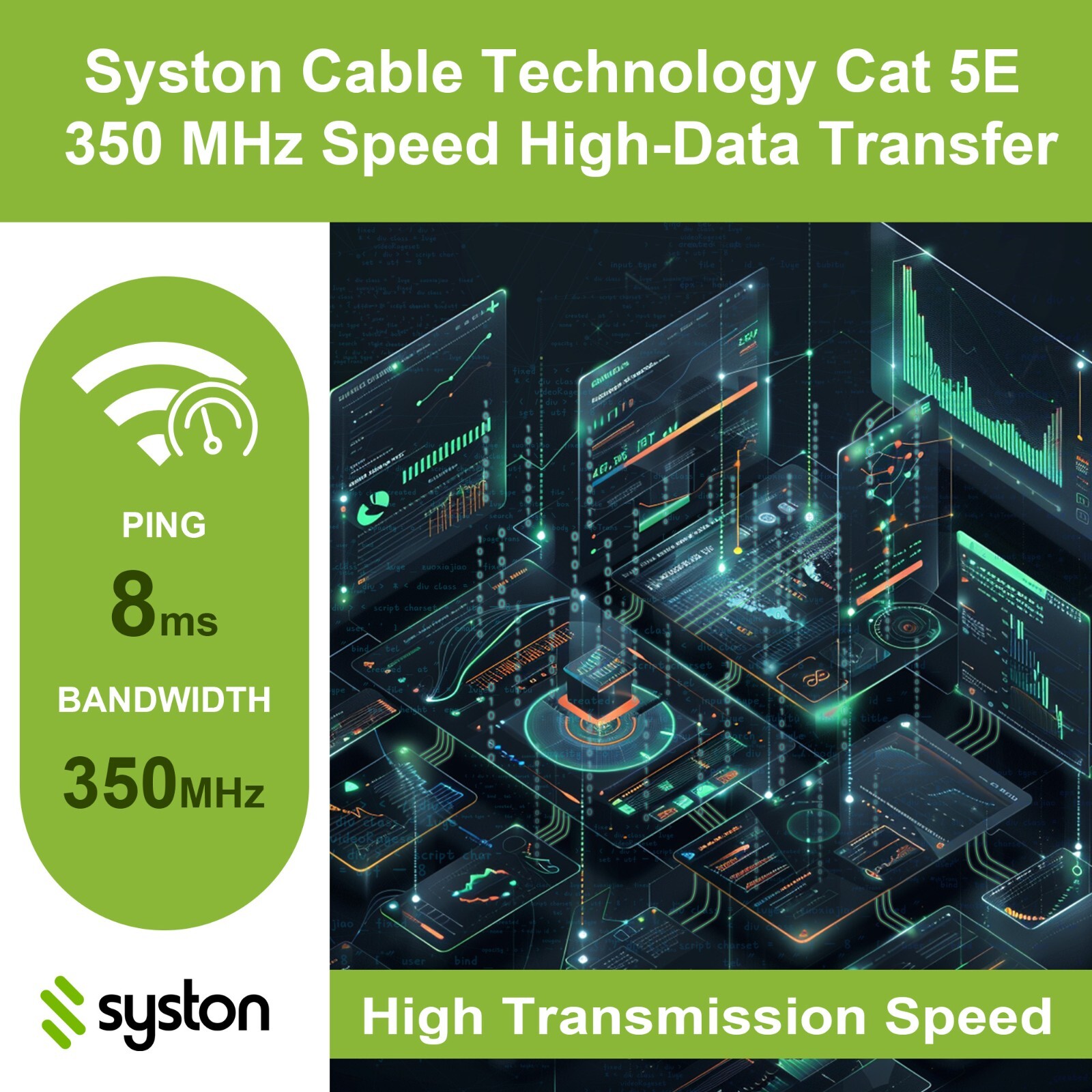 Syston Cat 5e Ethernet Network Cable 350MHz 24AWG UTP Solid Copper Wire-CMP Bulk