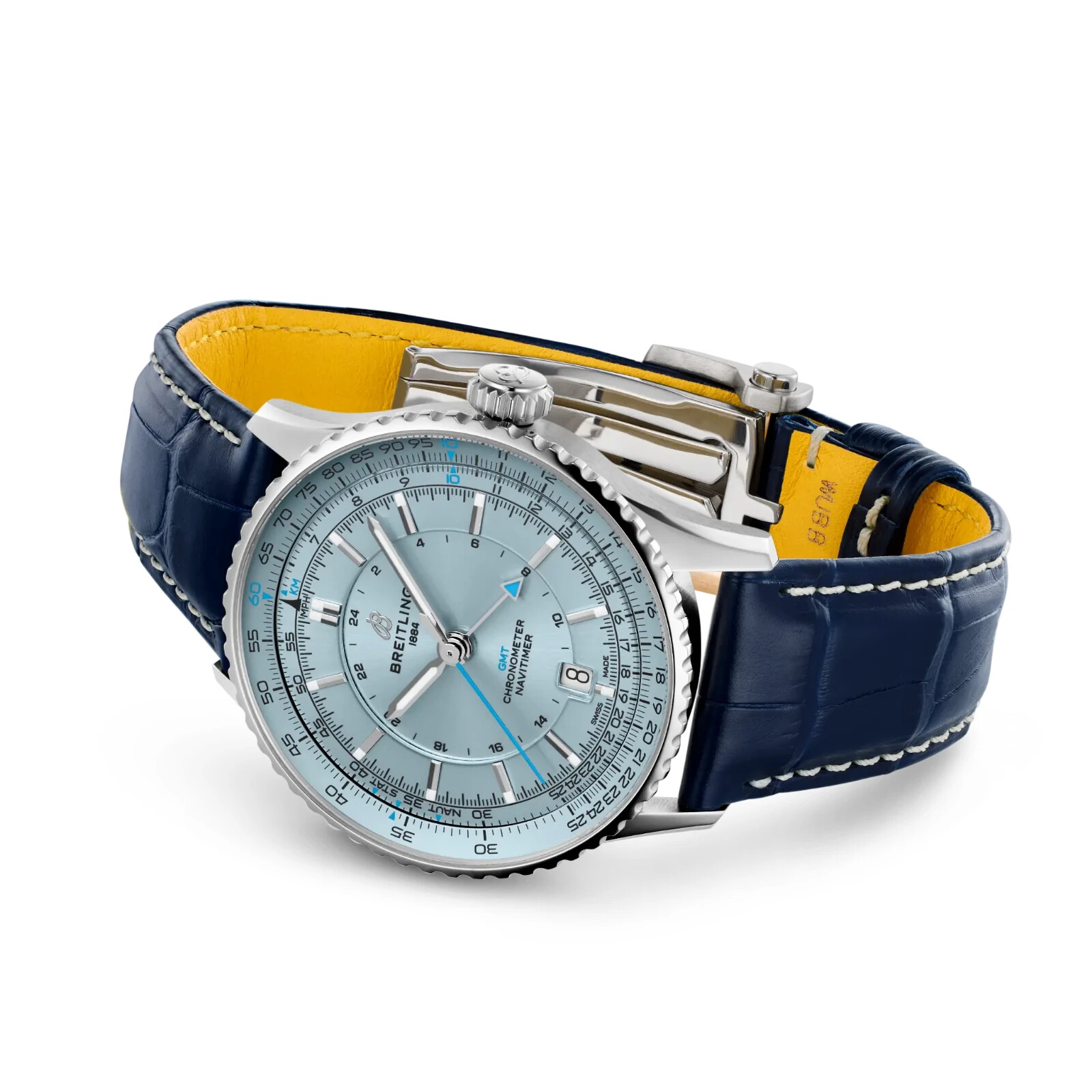Pre-owned Breitling Navitimer Automatic Gmt 41mm Ice Blue Dial Blue Strap A32310171c1p1
