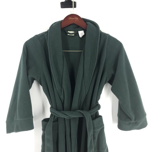 LL Bean BOYS YOUTH FLEECE BATHROBE SIZE 10-12 MEDIUM green W/POCKETS WARM