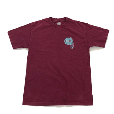 Huf Shirt Adult M Burgundy Short Sleeved Crew Neck Shirt Stretch Size M Men's *
