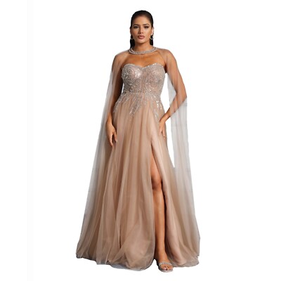 VIPGILR Women s Formal Off Shoulder Tulle Prom Maxi Dress with Halter Cape