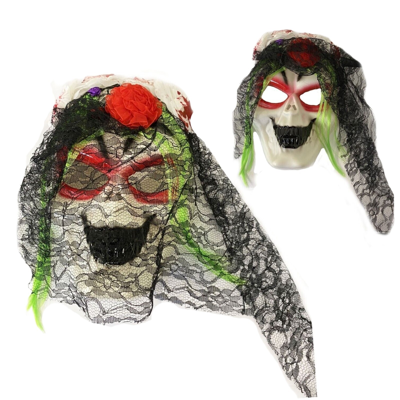 HALLOWEEN SKULL MASK WITH VEIL Day Of The Dead Horror Scary Adult Fancy Dress