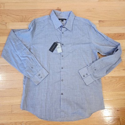 John Varvatos XL 040 Silver Gray Long Sleeve Button Up 100% Cotton Shirt NWT