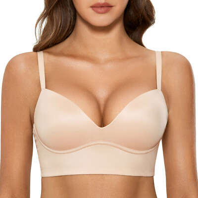 DOBREVA Women's Push Up Wireless Bra Padded T Shirt Bras No Underwire Plunge/ 8
