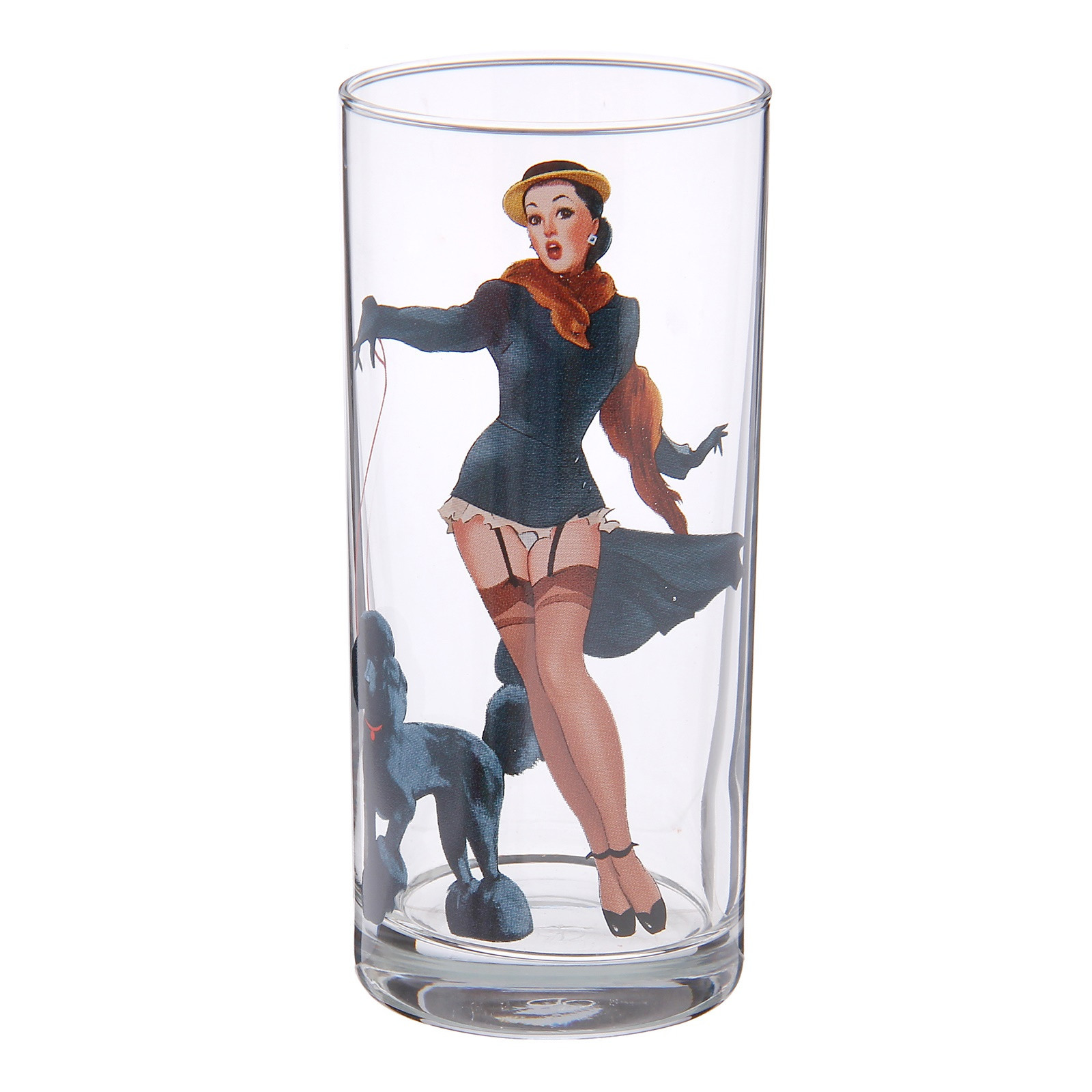 SET OF 6 Pin-Up Girls Tall Drinking Highball Tumbler Pop Art Glasses 6x10 oz