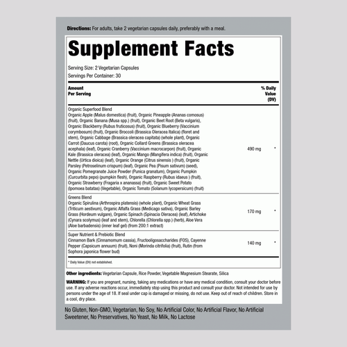 Fruits and Veggies Supplement | 60 Capsules | Non-GMO Vitamin | by Piping Rock