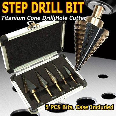 6 Pcs Step Drill Bit Set Unibit Titanium Coated High Speed Steel Step Drill Bits