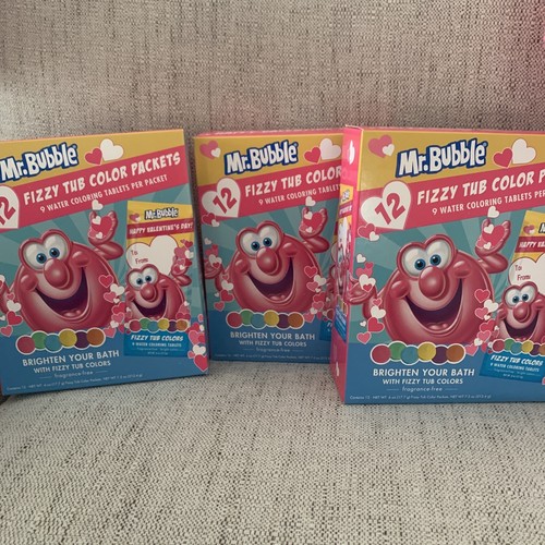Lot 3 Mr. Bubble Fizzy Tub Color 12 Packets Each 36 Total Cl