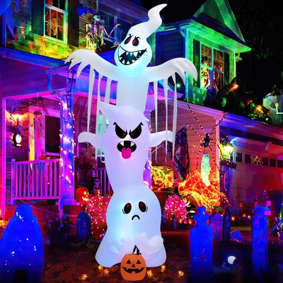 Topbuy 10FT Tall Halloween Inflatable Stacked Ghosts w/ Built-in RGB Lights