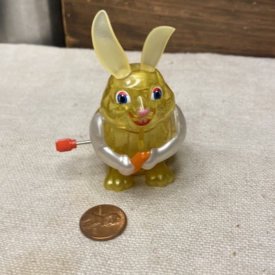 Vintage Wind Up Toy EASTER Bunny Rabbit Clear Plastic Carrot Hops Eats