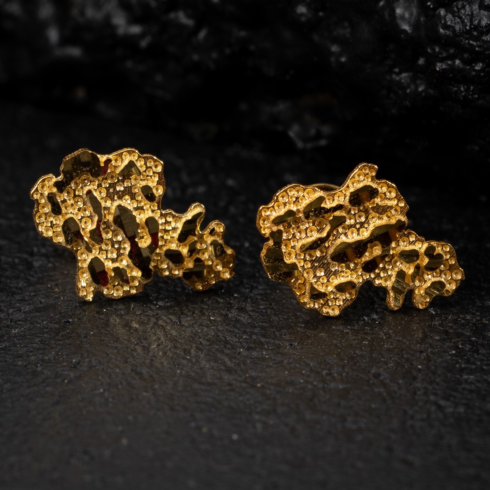 Real 10K Solid Yellow Gold Diamond Cut Nugget Screw Back Stud Hip Hop Earrings