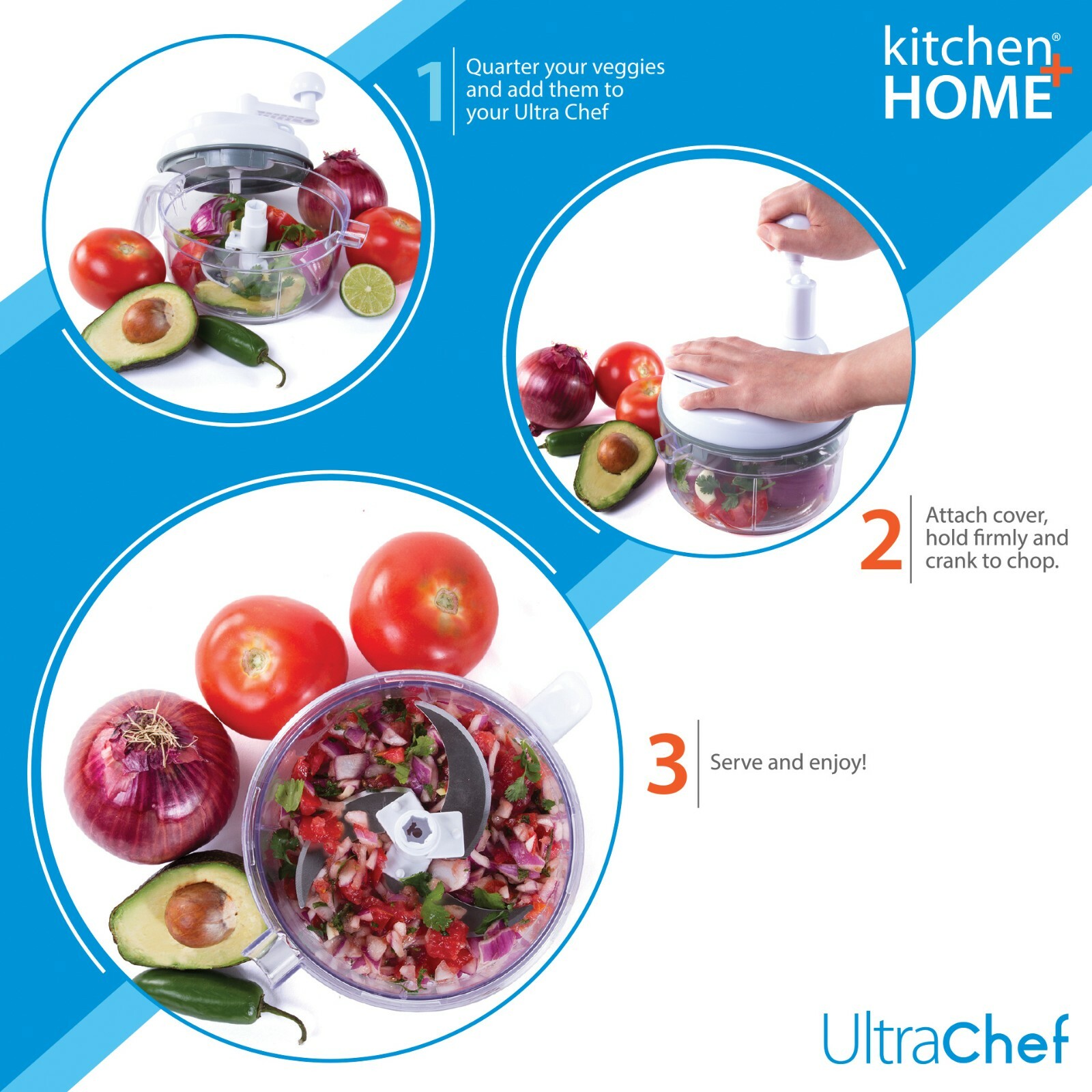 Ultra Chef Express Salsa Maker, Food Processor, Chopper, Mixer, Blender, Slicer
